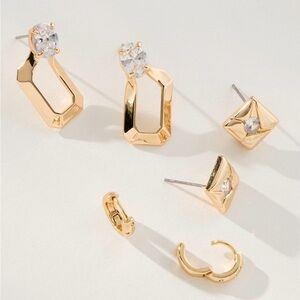 Anthropologie Elegant Gold Earrings Set